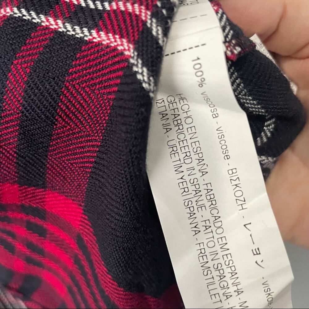 Zara black red plaid button down top size small flannel grunge - Picture 7 of 9